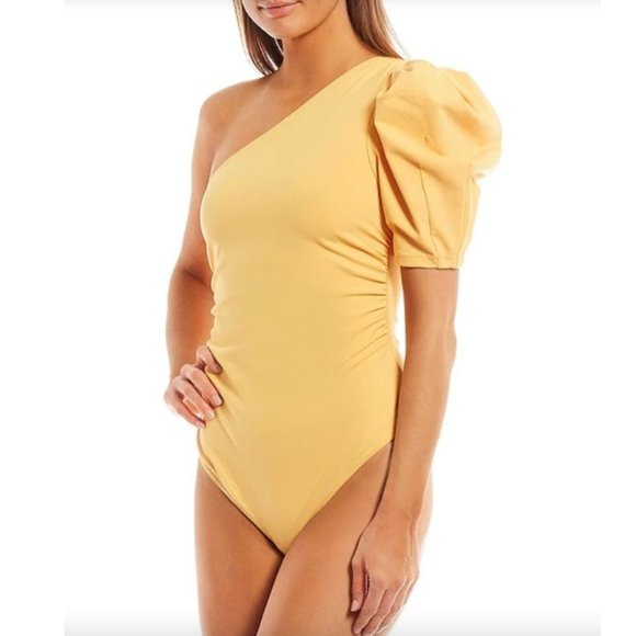 NWT Free People Somethin' Bout You One Shoulder Short Puff Sleeve Bodysuit sz XL - Picture 3 of 12